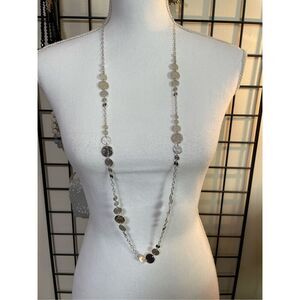Chico’s Long Silver Tone Necklace with Textured Disks